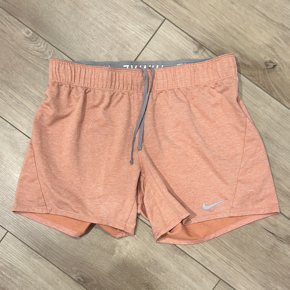 Nike Women's Training Shorts Elastic Fold Over Waist Orange Athletic - Picture 1 of 4